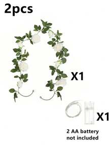 1/2 件人造玫瑰花环，配 2 米 LED 灯串，白玫瑰花环，假花，适用于圣诞节装饰、家居装饰、房间装饰、性别揭示装饰、教室装饰、卧室装饰、婚礼装饰、新娘送礼会、派对装饰、迎婴派对、婚礼、露台装饰