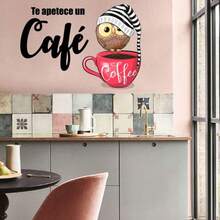 1pc Spanish Coffee Owl Wake Up Wall Stickers Decals,Kitchen, Cafe Bar, Pub Inspirational Quote ,Office Home Decor - Multicolor - View 3
