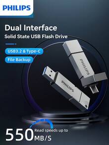 PHILIPS 飞利浦高速USB3.2接口U盘，大容量便携存储设备，金属机身，支持多系统兼容，即插即用，适用于文档、照片、视频、游戏、安装包等大文件，移动U盘快速读写 - 銀色 - 查看 3