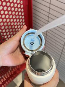 Cartoon Adorable Children's Insulated Cup, Girls Boys Straw Bottle School Portable Water Cup, Stainless Steel - Blue - View 8