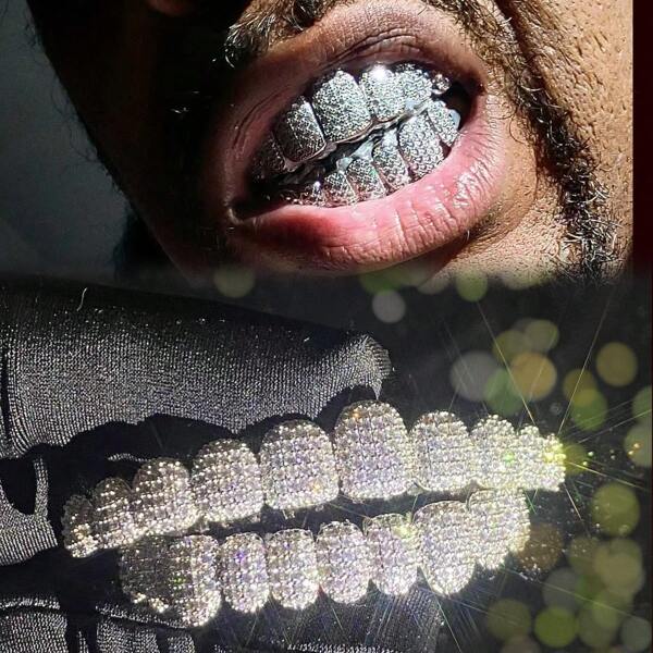 1/2pcs Cubic Zirconia Gold Tooth Grillz Punk Mouth Jewelry, Hiphop Gold Grills For Teens & Women, 10 Teeth Top & Bottom Dental Grillz, Halloween Role Play Rap Luxury Jewelry