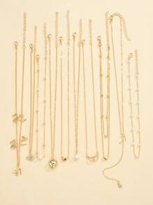 10pcs Fashionable, Elegant, Minimalist Butterfly, Heart, Star, Moon Y2K Style Pendant Necklace Set, Unisex, Suitable For Vacation, Party, Dating, Gift, Everyday Wear, Holiday Gift