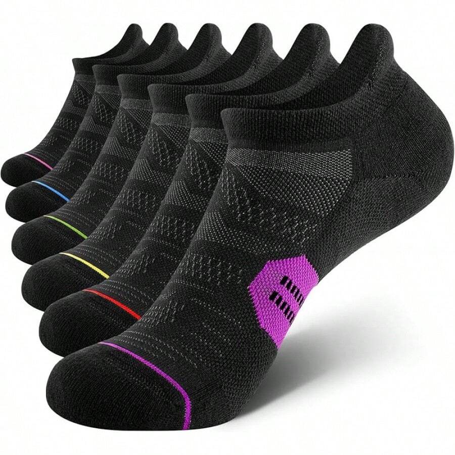 6 Pack Women's Ankle Running Socks Cushioned Low Cut Tab Athletic Socks Popular Comfortable - Black Mixed - View 1