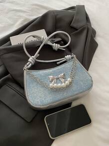 Bolso con hebilla decorativa y correa para el hombro con cadena, conjunto de bolso cruzado pequeño/mediano y billetera, bolso hobo de moda callejera adecuado para compras, citas, regalo para adolescentes, estudiantes universitarias, trabajo, negocio, ir y venir
