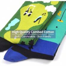 Men's Funny Novelty Crazy Pattern Dress Socks For Gifts - 綠/黑/橙/多色高爾夫-4米 - 查看 3
