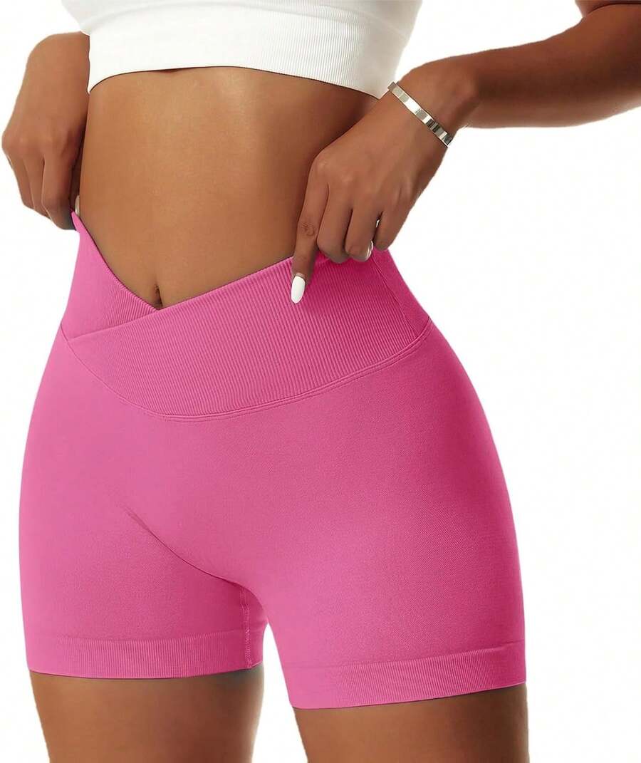 Women's Workout Gym Shorts Booty V Spandex Yoga Biker Shorts Scrunch Butt High Waisted Athletic LeggingsA Valentine's Day DA7V - Rose - 查看 1