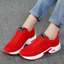 Unisex Height-Increasing Training Shoes - Breathable Fabric Low-Top Sneakers With EVA/PVC Grippy Soles For Walking, Hiking, Camping - All-Season Comfort & Durable Design (Black/Red/White), Hiking Boots, Outdoor Footwear, Flexible Footwear - 紅色 - 查看 1