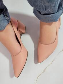 Elegant Block Heel Sandal With Pointed Toe And Open Back - Nude - View 2