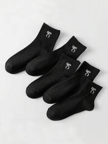 10 双女士黑色蝴蝶结短袜，简约运动时尚设计 - 彩色 - 查看 5