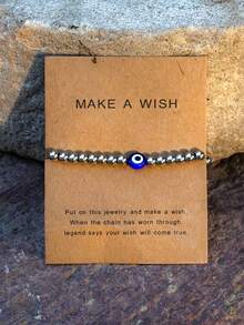 1 件幸运蓝色邪眼不锈钢串珠手链带祝福卡女士 - 彩色 - 查看 14