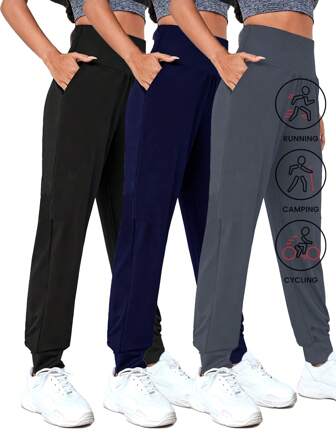 3 件套女士宽松瑜伽裤，高腰修身运动长裤，健身运动服套装