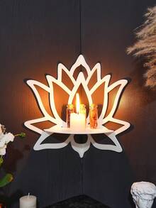 1pc/2pcs DIY Assembly Floating Shelf/Shelves, Minimalist Lotus Shape Wall Mounted Display Racks, Black/White, (Nails Not Included), Suitable For Candle Holder, Home Decor Corner Shelf, Crystal Stone Display Rack, Living Room Shelves - Multicolor - View 5