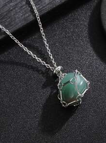 Colar com moldura de cristal prateado, moldura de cristal vazia, metal a granel, gaiola de pedra de aço inoxidável, corrente de pedra preciosa ajustável e intercambiável para fabricação de joias, colar faça você mesmo