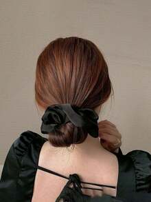 5件套纯色缎面发圈，优雅简约黑色和米色女士马尾辫发圈，时尚发饰，发圈，发绳，头饰发带