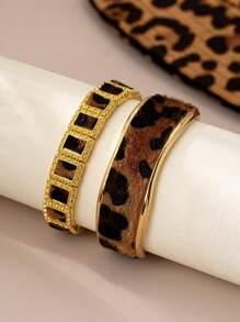 1pc Fashion Runway Exaggerated Leopard Print Punk Wild Nightclub Style Bracelet Wristband, Versatile Gift For Women, Ladies