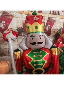 1pc Oversized Freestanding Lollipop Shaped Aluminum Foil Balloon With Nutcracker Soldier Design - Standing Candy Nut Soldier - View 7