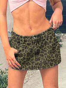 Jean Skirts For Women Sexy Mid Waist Sexy Mini Skirt Dress 2026 Y2k Clothes Denim Skirt - 豹紋 - 查看 3
