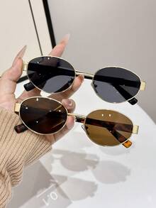 2 件装女士金属椭圆形全框猎豹印花有色镜片街头风格百搭最佳朋友风格复古眼镜组合适合度假装、婚礼、音乐节、街头摄影配件椭圆形女士时尚眼镜墨镜