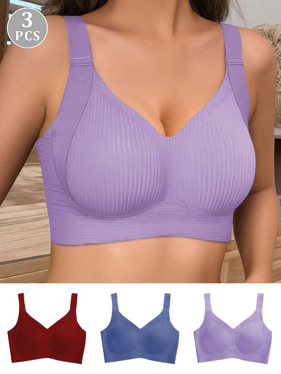 3pcs Wireless Lightly Padded Shaping Bras For Large Bust Women,Thin Seamless Lift Undergarments - Multicolor - View 1