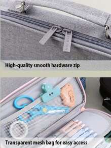 Personalized Pencil Case, Embroidered Text, Large Capacity Pencil Bag With 3 Compartments, Back To School Gift