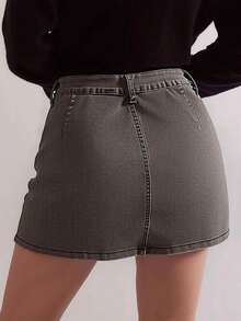 Women Denim Skort Skirt Stretchy Mid Waist Y2K Sexy Mini Skirts Dressy Casual Jean Skorts - 灰色 - 查看 4