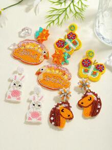 2pcs Colorful Handmade Beaded Animal Earrings, Bohemian Style Cartoon Handcrafted Parrot, Rabbit, Horse, Butterfly Pendant Earrings, Suitable For Women, Animal Lovers, Party Outfit