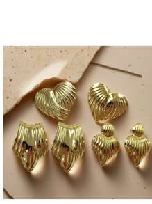 1 Pair Minimalistic European & American Style Pleated Heart Design Statement Earrings, Fashion Personalized Earrings For Women