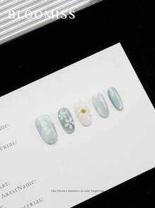 10 Pieces Of Handcrafted Press On Nails Short , Blue Nails , Summer Nails, Reusable Fake Nails Nail Supplies Nails