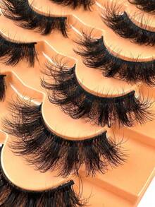 7 Pairs New Arrival Russian Volume Cat Eye Mink False Eyelashes, Natural DD Curl Fluffy Faux Mink Lashes, Drama Curly Mink Lash Extensions, Handmade For Natural Look - 交叉睫毛 - 查看 8