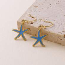 Collar y aretes con diseño de concha marina y estrella de mar, estilo de vacaciones en la playa de moda europea y americana para el verano