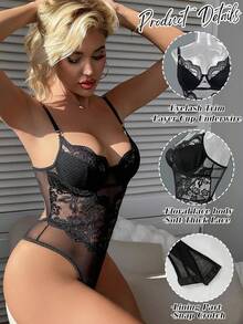 Popiv Women Lingerie Lace Body Suits Teddy Corset Tops Underwire Bodysuit - 淺粉色 - 查看 9