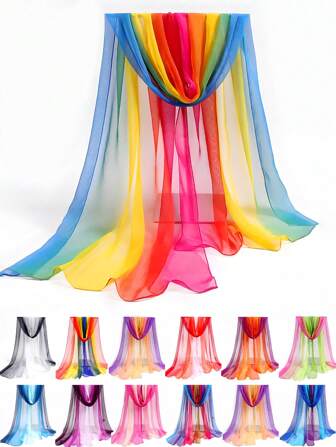 1pc Women's Chiffon Ombre Scarf, Lightweight Versatile For Spring/Autumn, Square Dance, Dancing, Fashion Accessory
