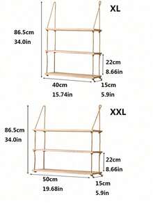 1pc (With Hook) Wall Hanging Decorative Rope Shelf, No Drill Needed Storage Rack, Jute Rope Partition Wooden Bookshelf, Wall Decor Rack, Shelves For Living Room - Apricot - View 5