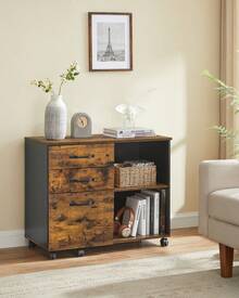 VASAGLE Armario Archivador, Armario de Archivos, Archivador Móvil con 3 Cajones, Compartimentos Abiertos, Marrón Rústico y Negro MOFC041B01 - Marrón - Ver 7