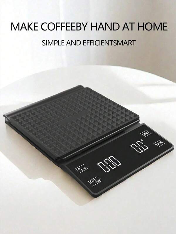 1 Stück schwarze und stilvolle digitale Kaffee Waage mit Timer - Kaffee Espresso Brüh Skala, Backwaage 3000g/6.6lbs Version, hochpräzise, hinterleuchtetes LCD-Display, Edelstahl, Batterie inklusive für Filterkaffe, Espresso und Brühen, Espresso Zubehör, Präzisionsbrüh Werkzeug, geometrisches Design, langanhaltend Küchenutensil, benötigt 3*AAA Batterien (Batterie nicht enthalten)