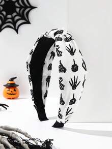 1 件织物万圣节蜘蛛、骷髅、南瓜结宽头带、发带、发箍、恐怖 - 顏色 - 查看 16