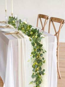 2/4pcs Silver Dollar Eucalyptus Leaf Garland With LED Lights, Artificial Eucalyptus Leaf Table Runner, Fake Greenery Vines For Home Decor, Room, Classroom, Bedroom, Wedding, Bridal Shower, Party, Baby Shower, Patio, Valentine's Day, Gift