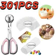301 Pcs Baking Accessories 100 Cake Sticks 100 Parcel Bags 100 Twist Ties 1 Cake Pop Mold Handle Clip For Lollipops Candies Chocolates Cookies - 301PCS  PINK - View 1