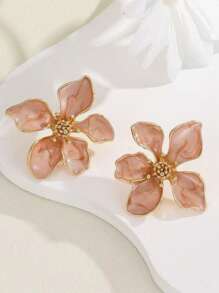 1 Pair Oil Drip Flower Stud Earrings, Elegant Women's Versatile Earrings For Vacation, Festivals