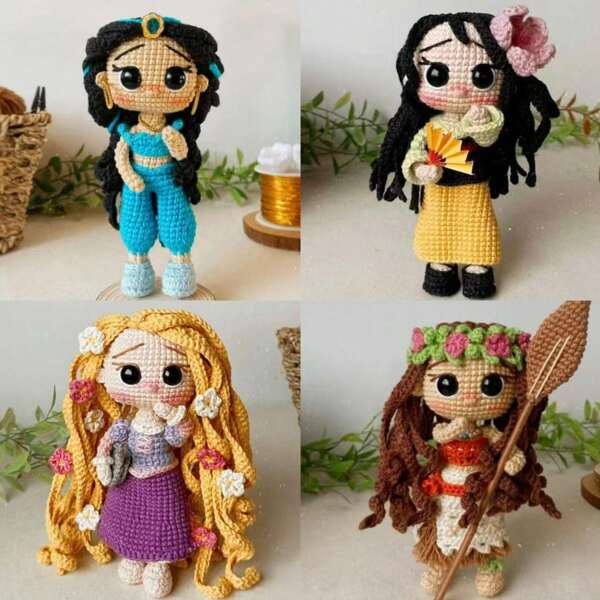 Disney Prinzessin Häkelset, geeignet für Anfänger DIY Häkelset, Jasmin Prinzessin, Moana, Belle, Nezuko Häkelset, mit Schritt-für-Schritt Video Tutorials, DIY Häkelset, geeignet für Rucksack Anhänger, Innendekor, Muttertags Geschenk, Valentinstag Geschenk, Thanksgiving Geschenk, Häkel Enthusiasten, Hochzeitsdekoration!