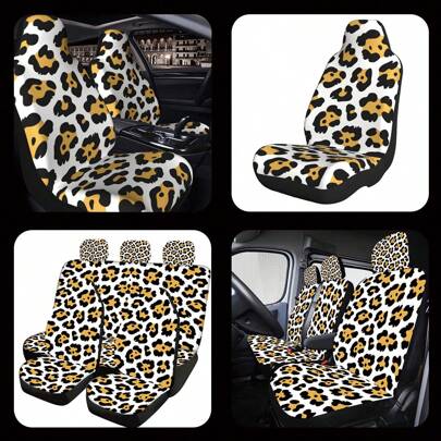 Cow Print Fully Wrapped Car Seat Covers, Suitable For Sedans, SUVs, Trucks, Available In Single, Double, 3-Seat, 5-Seat, Durable Fabric For All Seasons