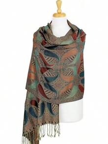 Paisley Pashmina Scarf For Women PASKMLNA - A18-3mocha-bluish Green - View 3