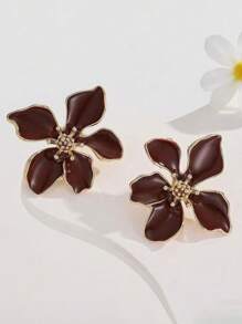 2 pièces Ensemble de boucles d'oreilles à clou à fleurs rose émaillées pour femmes, bijoux de boucles d'oreilles clip minimalistes chics et haut de gamme