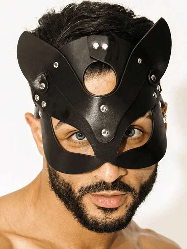 Accessoire de fête/de costume unisexe, masque harnais. Masque de chat sexy pour hommes, masque de style gothique en cuir PU, accessoire de costume sexy pour hommes