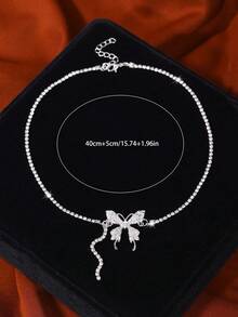 CVNANA 1 pieza Collar femenino de mariposa de perlas falsas dulce y elegante de estilo coreano con cristales, elegante y versátil cadena para la clavícula - Rosa - Ver 12