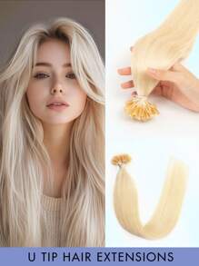 50 Pcs U Tip Hair Extensions Real Human Hair Extensions Natural Look Keratin Straight Basic Style Invisible Nail Tip Hair Extensions For Women