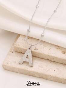 1 pieza Collar de acero inoxidable simple con inicial del alfabeto A-Z para mujer, colgante de letra, collar de joyería, regalo de cumpleaños y Día de San Valentín, apto para uso diario
