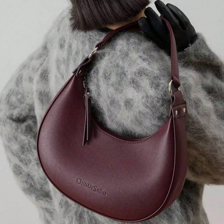 Crescent Shoulder Bag Clutch Bag Handbags, Tote Bags, Commuter And Leisure Bags - 酒紅色 - 查看 1