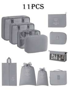 11件套便携式旅行收纳套装，多功能储物袋，包括洗衣袋、内衣袋、鞋袜袋、电子产品袋、束口袋、网袋、洗漱包、化妆包、行李袋 - 夏季旅行、度假、商务旅行的理想之选 - 彩色 - 查看 12
