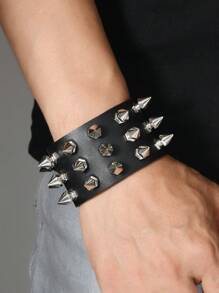 1 pieza Brazalete de puño cuadrado con remaches de estilo punk, accesorio unisex personalizado para fotografía callejera, discoteca de Halloween, minimalista de pulsera adecuado para uso diario y como regalo